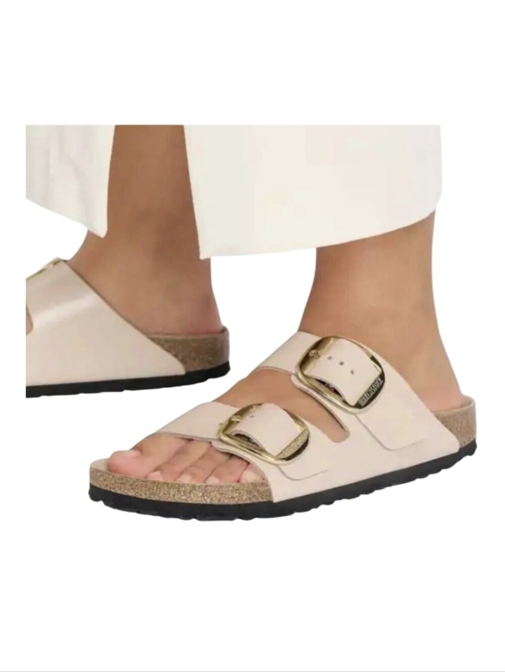 Birkenstock Womens Arizona Big Buckle High Shine Sandals Slides Beige Size 40.